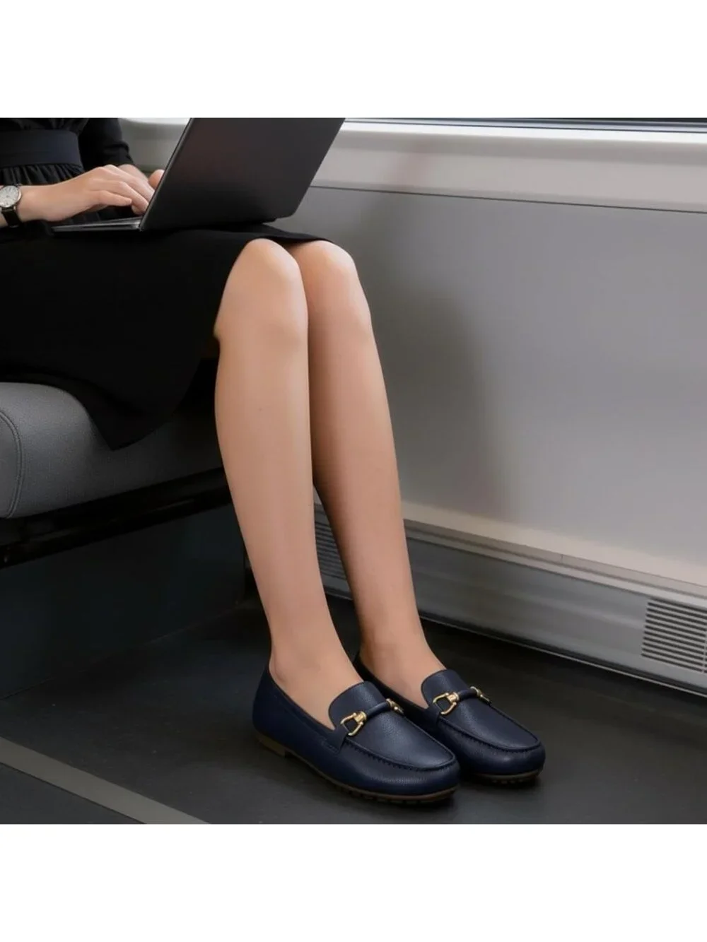 Women's Blue Faux Leather Comfortable Casual Moccasins Flexible Flats Shoes